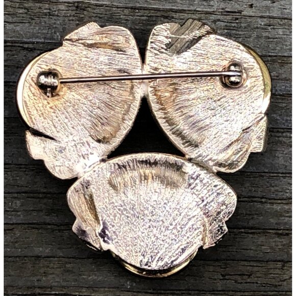 Unique Futuristic Gold Tone Triangle Brooch with Amber Glass Cabochons - Picture 3 of 3